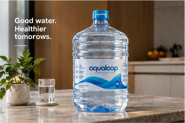 Aqualoop can on a kitchen counter